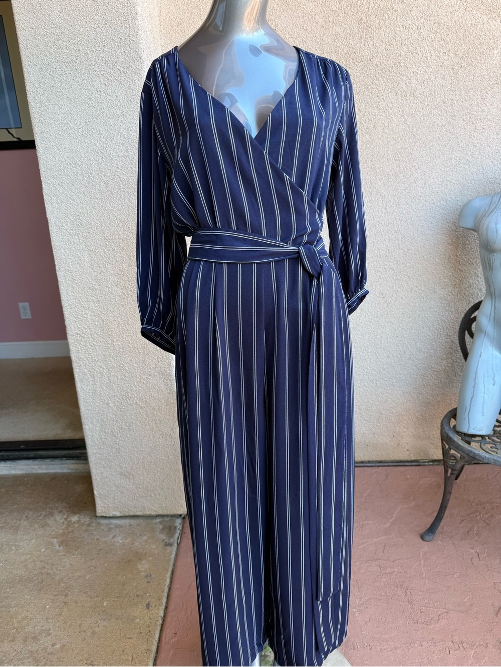 GAP Navy and White Striped Wrap Jumpsuit NWT